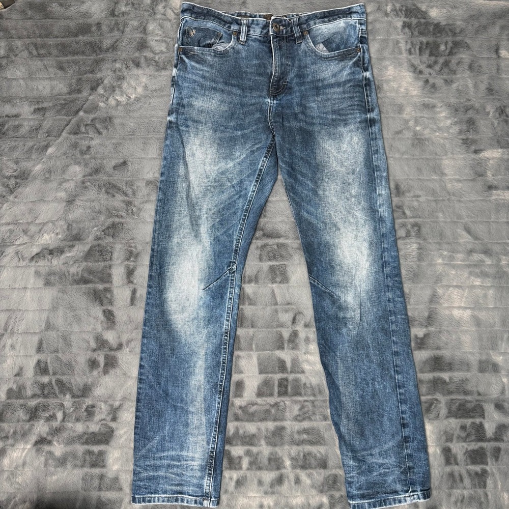 Outpost Makers Relaxed Taper Jeans Mens 32x32 Blue Medium Wash Distressed Denim